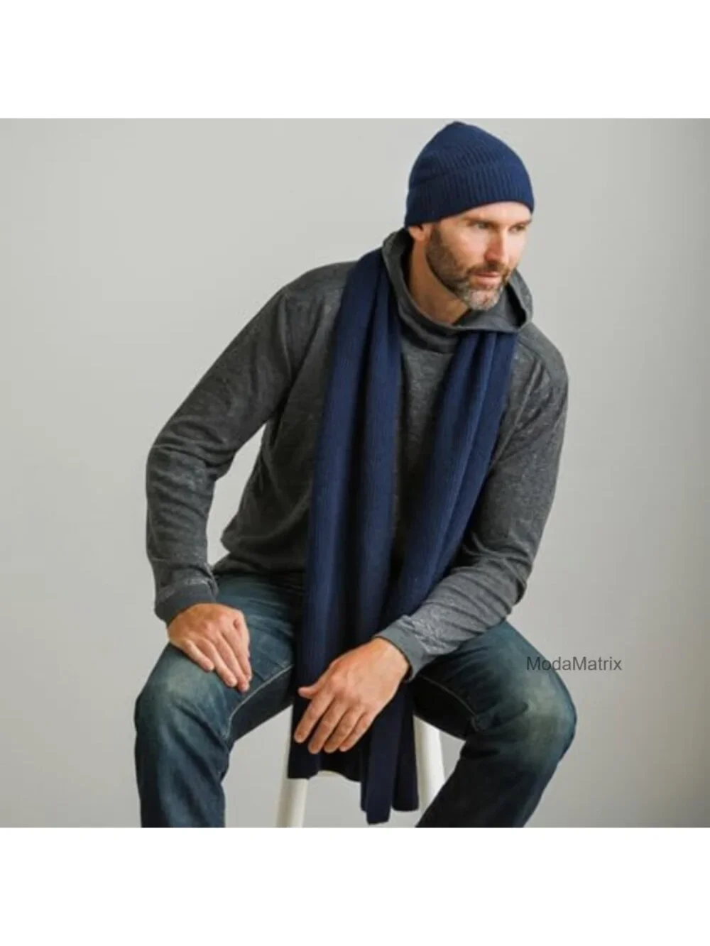 Luxury Cashmere Knit Hat & Scarf Gift Set for Men, Beanie & Scarf